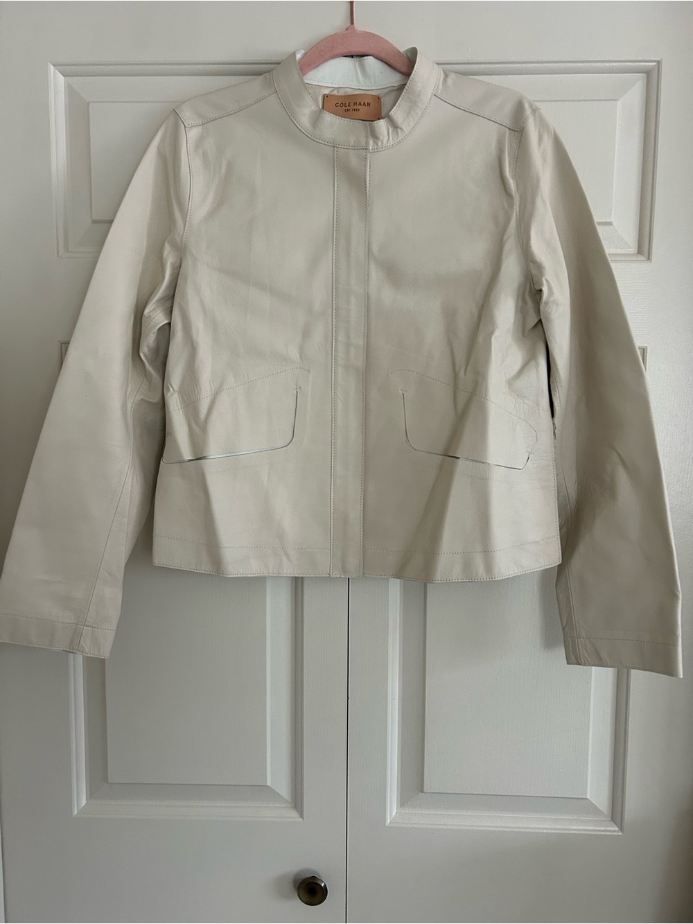 Cole Haan Off-White Cream Lambskin Leather Jacket Classic Chic, Size Medium